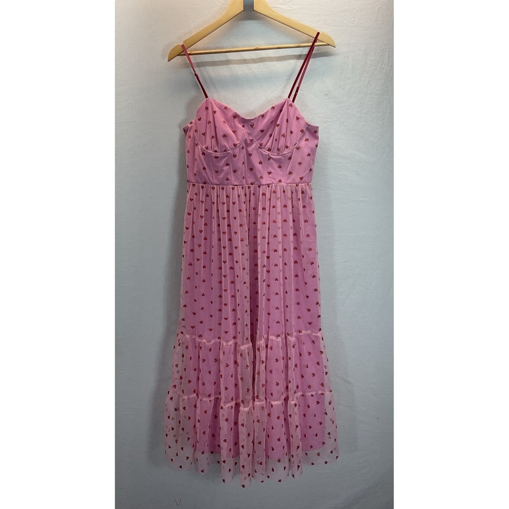 NEW Betsey Johnson Heart Pink Bustier Corset Tulle Midi Dress size 10 flowy - Picture 3 of 10